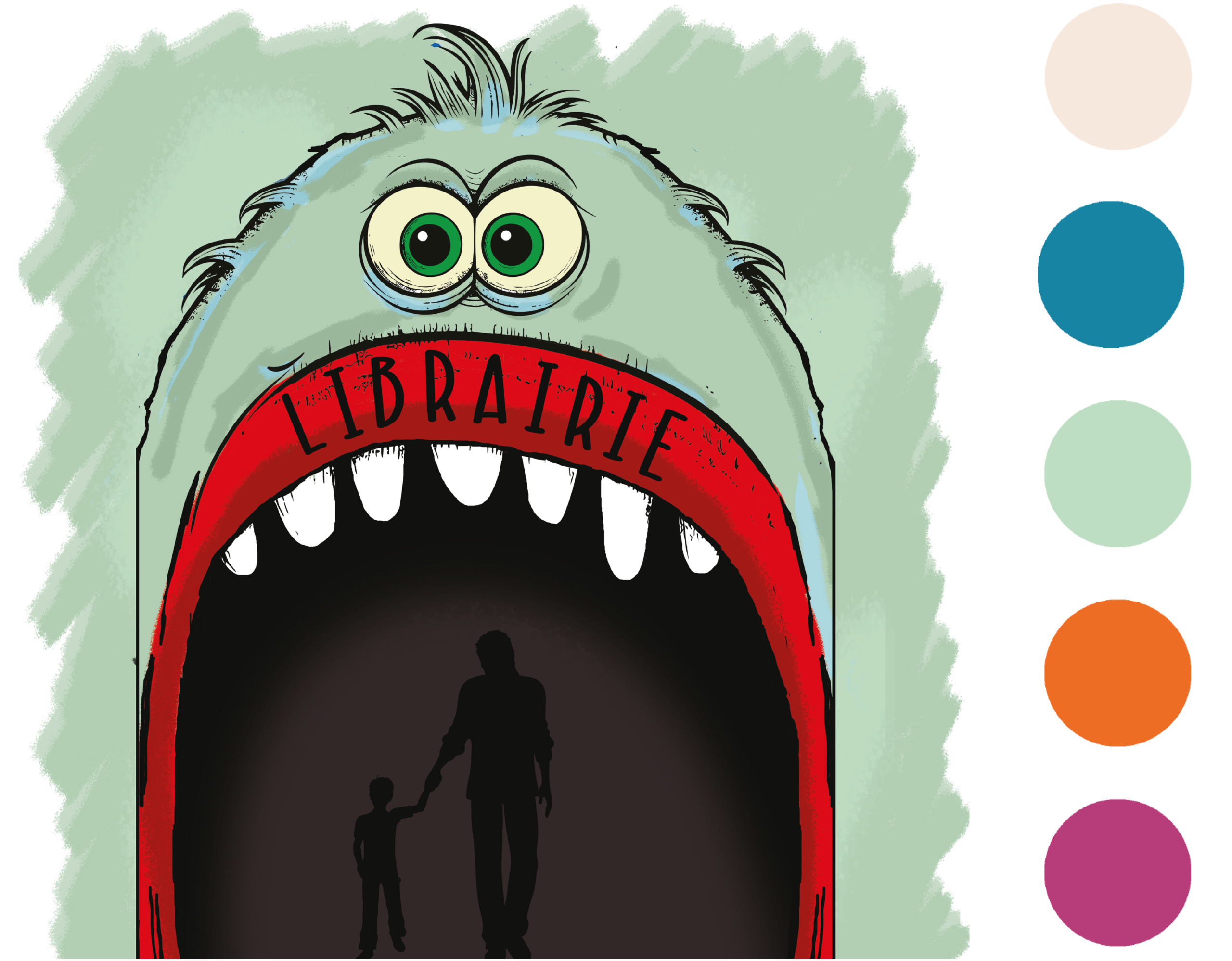 Illustration monstre entrée Librairie - halle des découvertes - décors graphisme - festival Bande dessinée Angoulême 2024