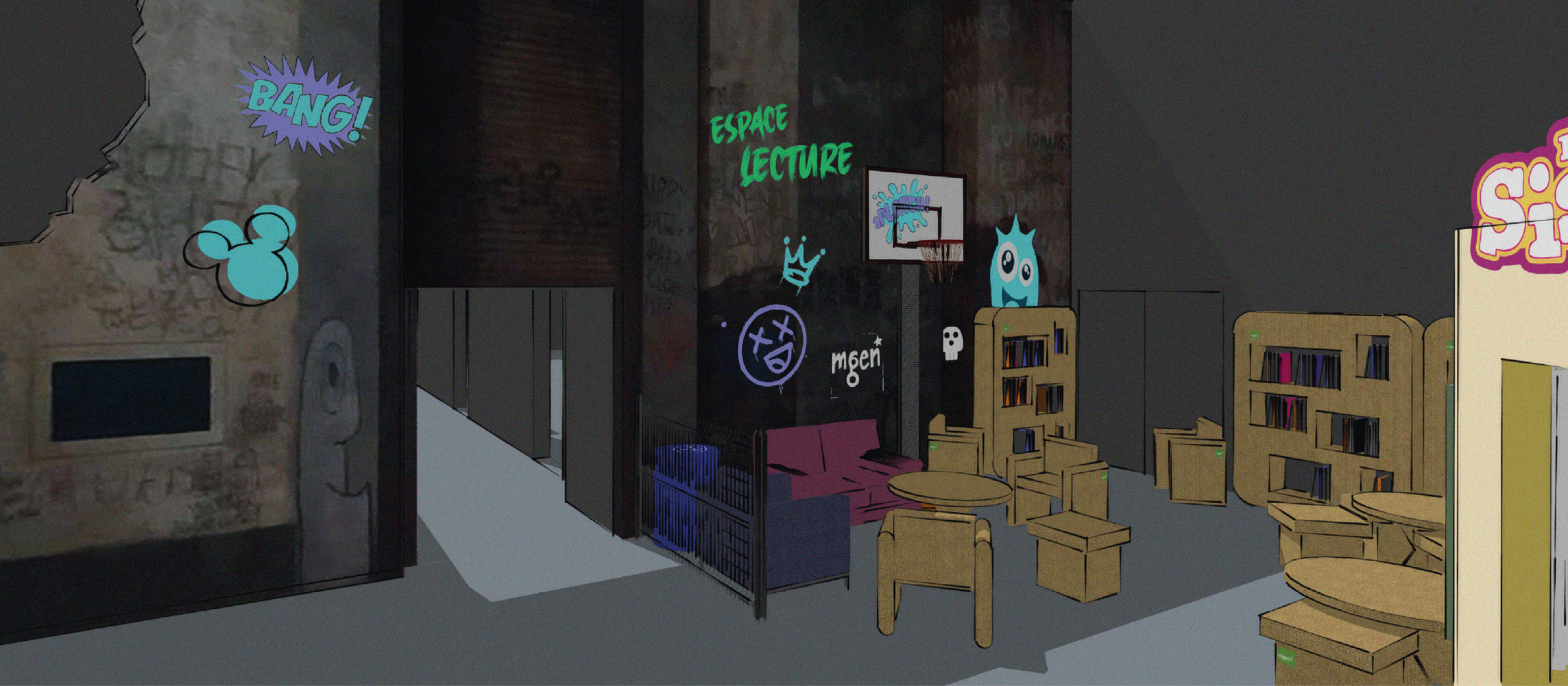 3D espace lecture- scénographie graphisme - festival Bande dessinée Angoulême 2024